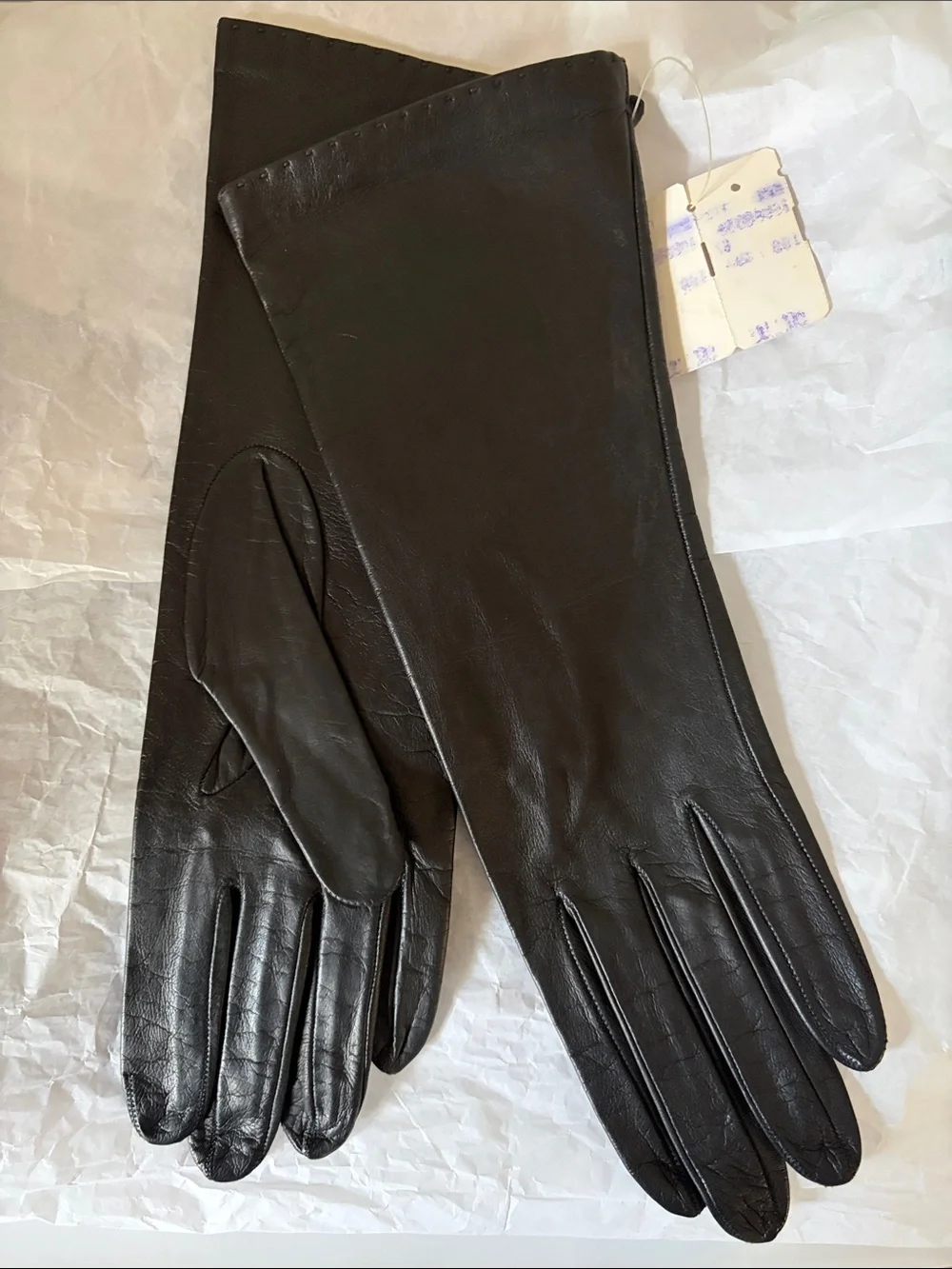 Bonwit Teller VTG Long Leather Driving Gloves - Black - Women’s Hand Size 7